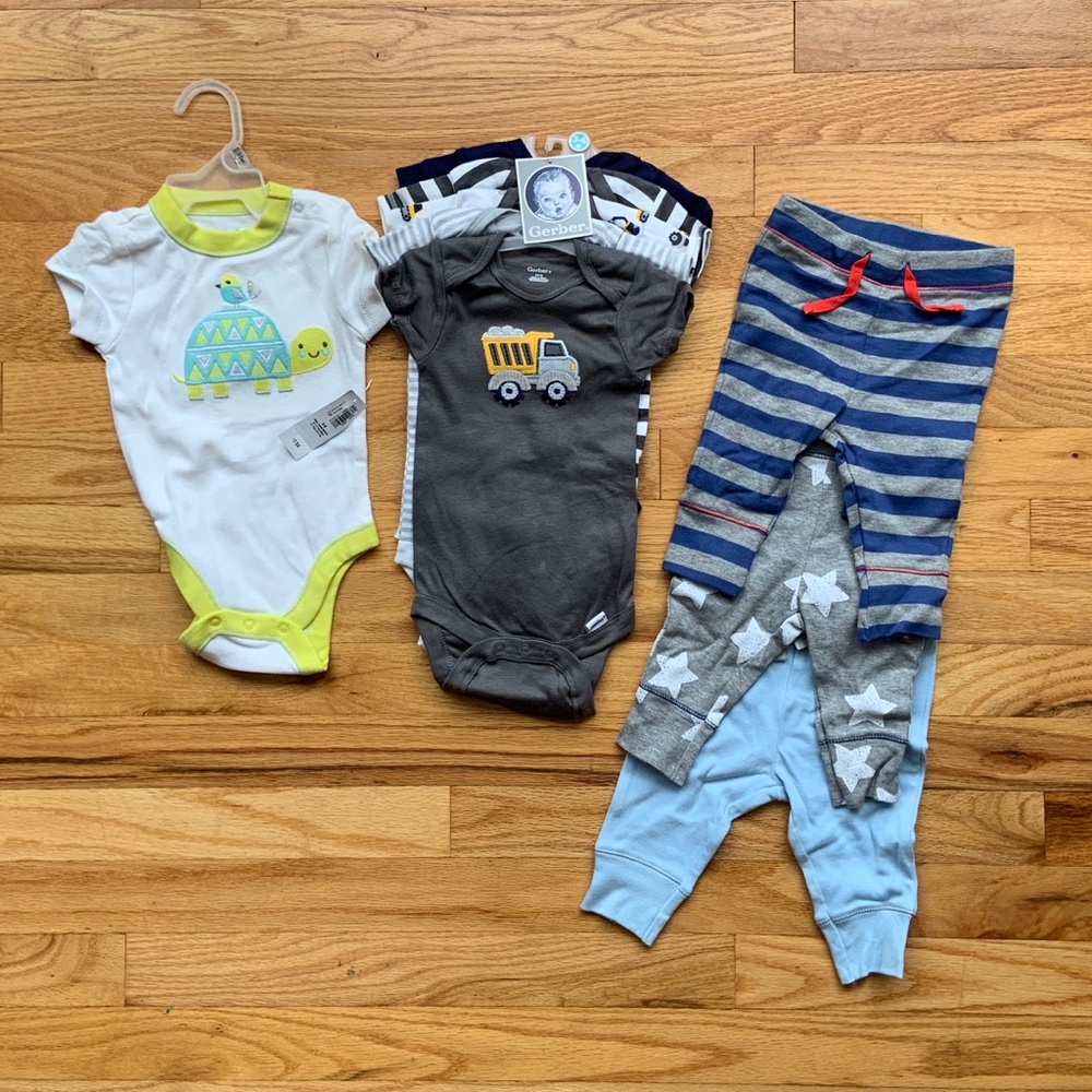 NWT Baby onesies and pants - 9 pieces - All 3-6 mo